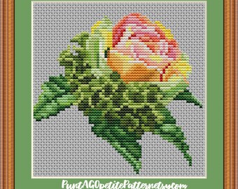 Powder rose and green hydrangea cross stitch pdf pattern