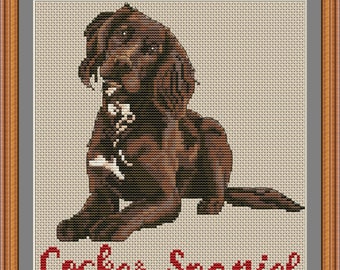 Working Cocker Spaniel mom cross stitch pdf pattern