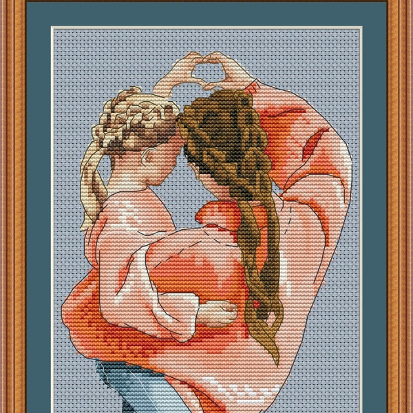 Mother and daughter  cross stitch pdf pattern