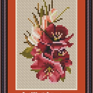 Red pomegranate blossom petit point cross stitch pdf pattern