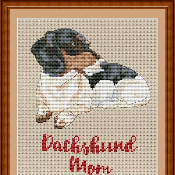 Black and white dachshund mom cross stitch pdf pattern