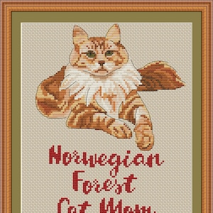 Maman chat des forêts norvégiennes modèle pdf point de croix chat Weegie broderie