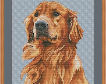 Golden retriever portrait cross stitch pdf pattern