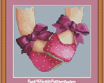 Baby girl booties cross stitch  pdf pattern