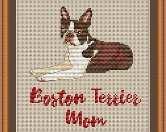 ボストンテリアの8ビットクロスステッチパターン - デザインサイズ