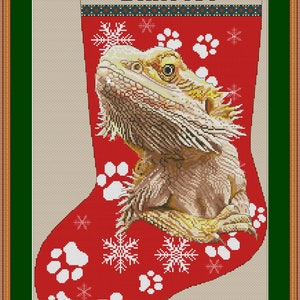 Bearded dragon christmas stocking cross stitch pdf pattern