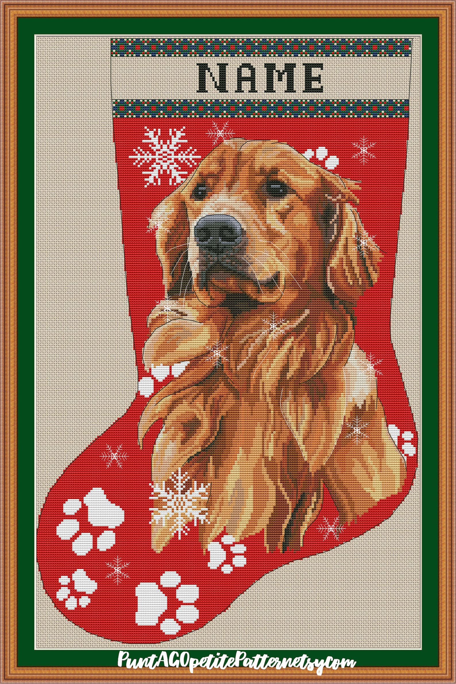 Golden Retriever Christmas Stocking Cross Stitch Pdf Pattern Etsy