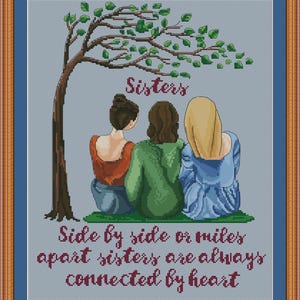 Sisters connected by heart cross stitch pdf pattern