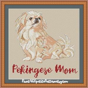 Cream Pekingese mom cross stitch pdf pattern