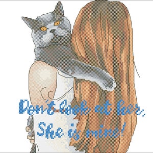 Don't look at her, she is mine cat cross stitch pdf pattern image 8