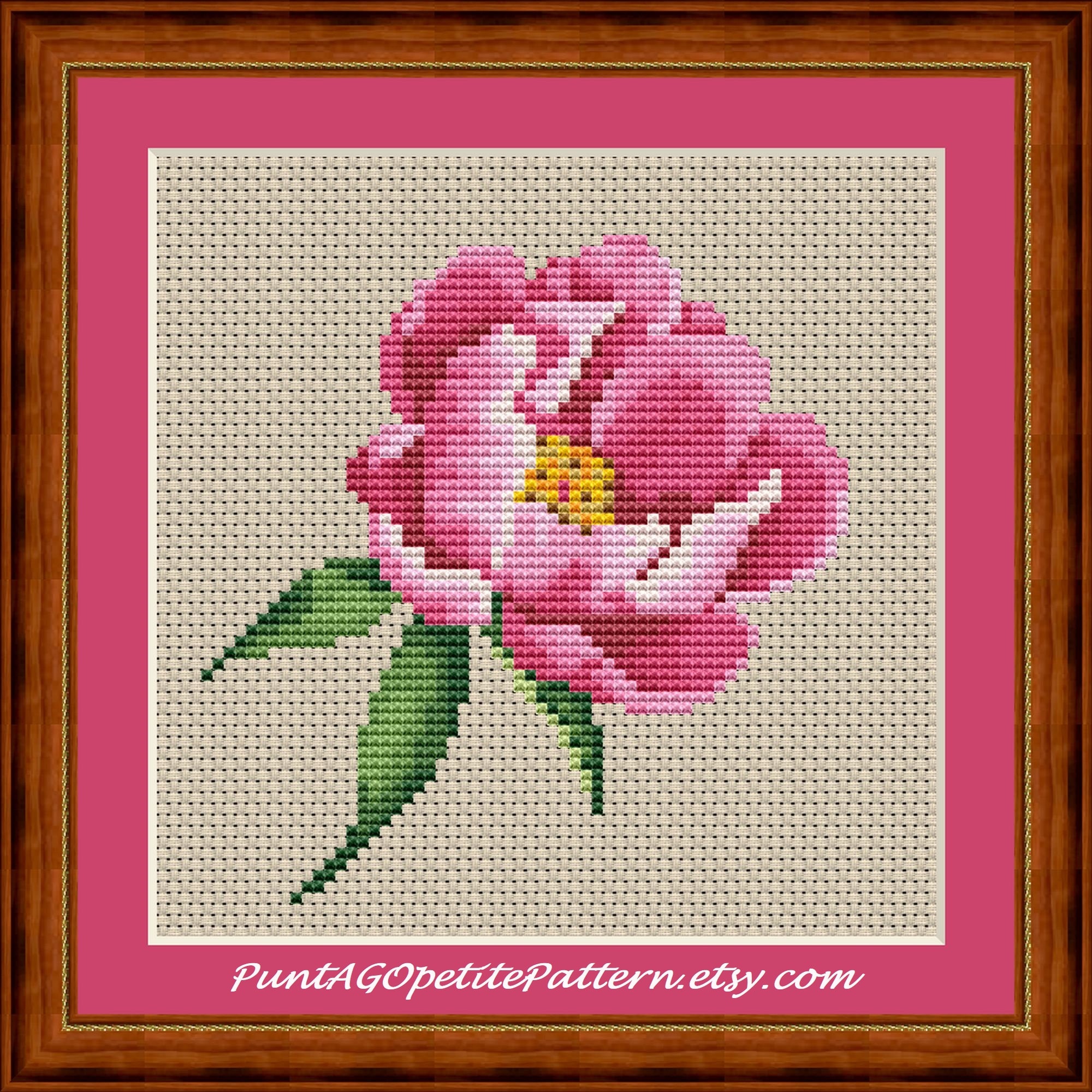 Mini cross stitch pink peony petit point pdf pattern