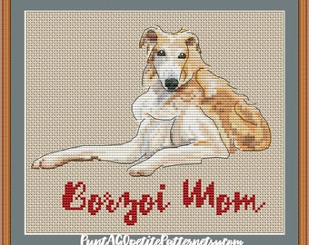 Borduurpatroon Borzoi - Cadeau voor hondenliefhebbers (digitale PDF-download)