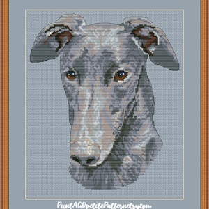 Greyhound portrait cross stitch pdf pattern