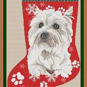 Westie christmas stocking cross stitch pdf pattern