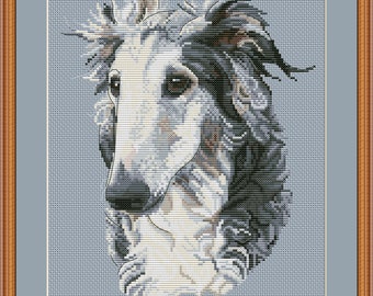 Borzoi portret kruissteek pdf-patroon