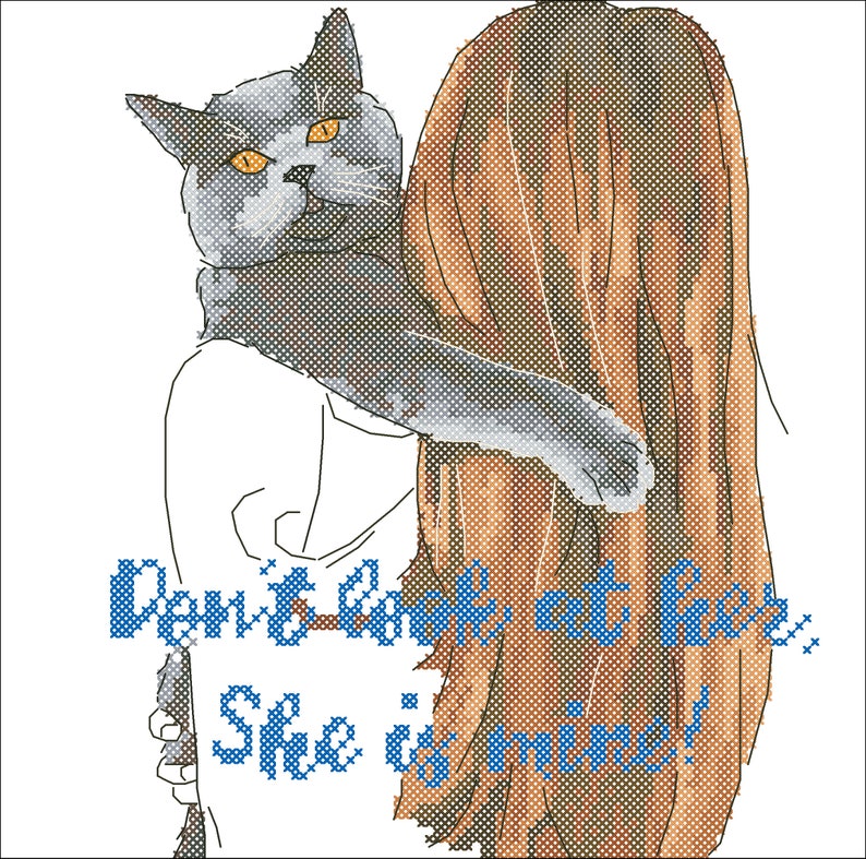 Don't look at her, she is mine cat cross stitch pdf pattern image 7