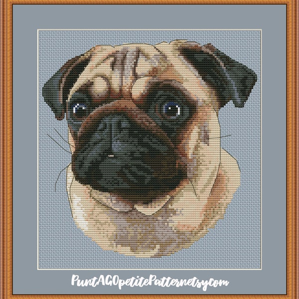 Pug portrait cross stitch pdf pattern