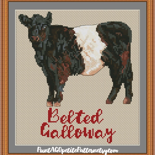 Belted Galloway cattle cross stitch pdf pattern