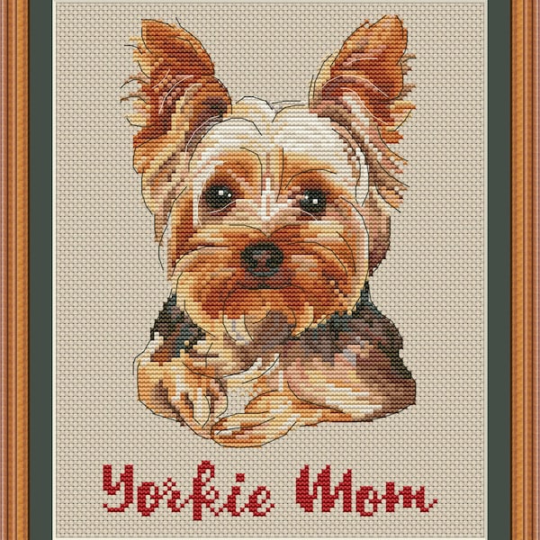 Yorkie mom cross stitch pdf pattern Yorkshire terrier