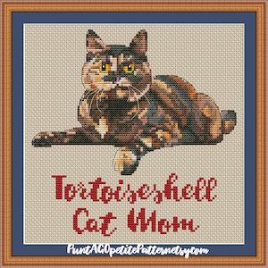 Tortoiseshell cat mom cross stitch pdf pattern