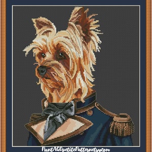 Yorkie royal portrait cross stitch pdf pattern