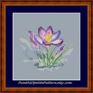 Purple crocus botanical mini cross stitch pdf pattern