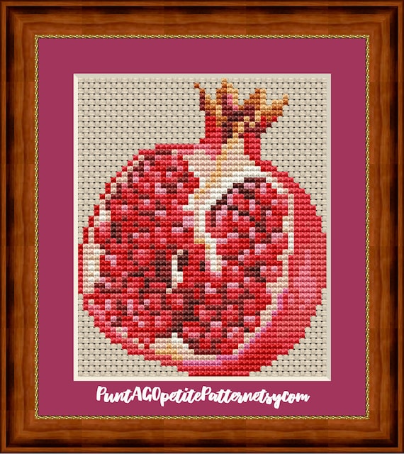 Red Pomegranate Mini Cross Stitch Pdf Pattern Etsy