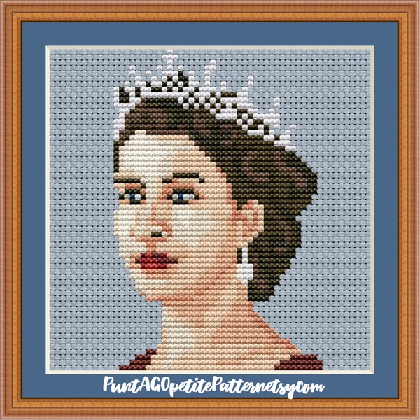 Queen Elizabeth II mini cross stitch pdf pattern