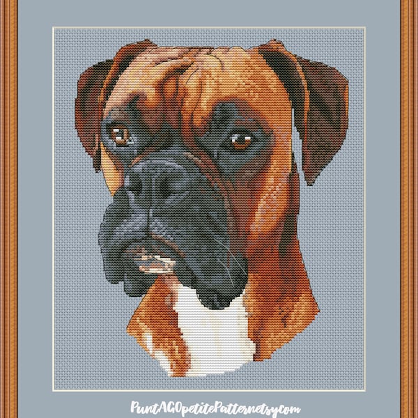 Boxer portrait cross stitch pdf pattern
