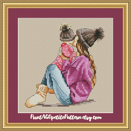 Mother and Daughter Cute Cross Stitch Pdf Pattern Etsy