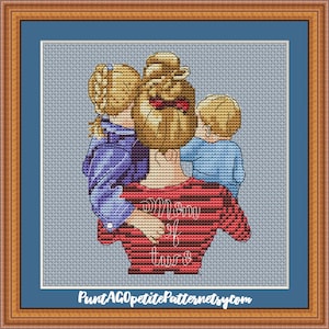 Mom of two babies girl and boy cross stitch pdf pattern