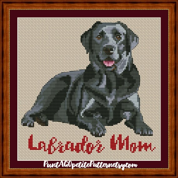 Black labrador mom cross stitch pdf pattern