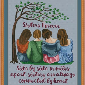 Sisters connected by heart cross stitch pdf pattern