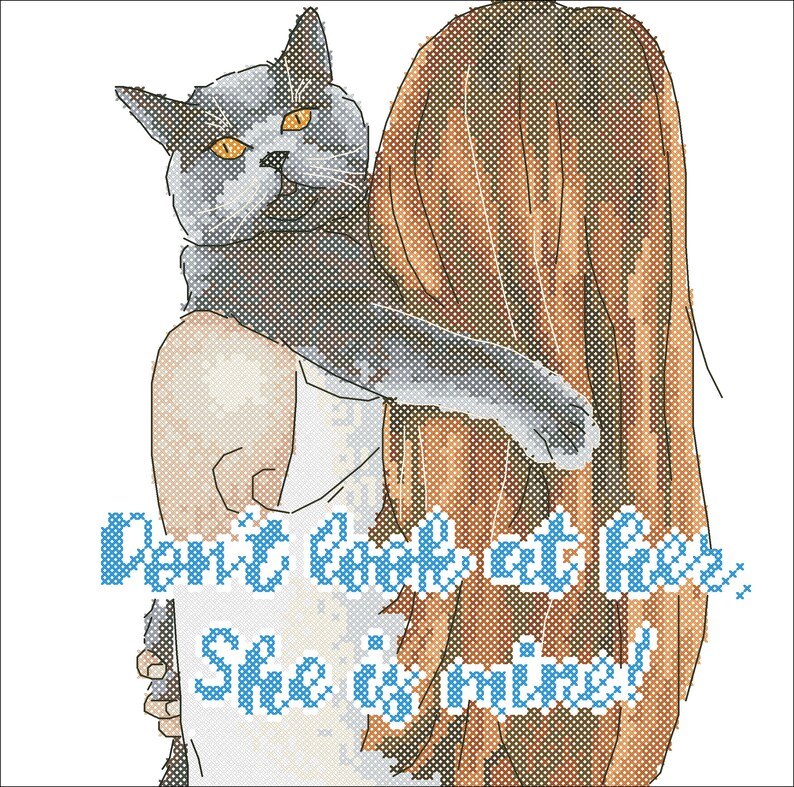 Don't look at her, she is mine cat cross stitch pdf pattern image 9