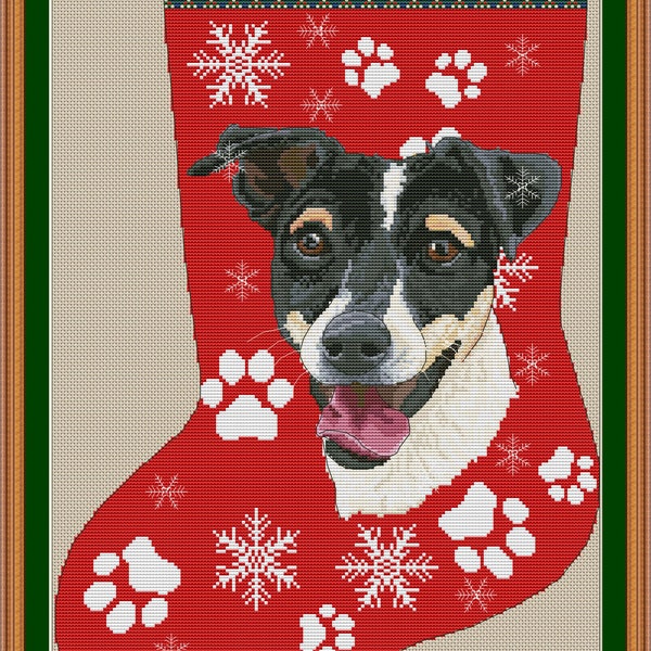 Jack Russell christmas stocking cross stitch pdf pattern