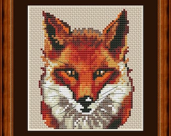 Red cute fox face mini cross stitch pdf pattern