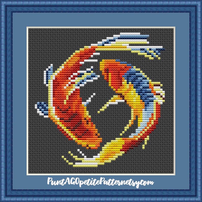 Koi Fish Cross Stitch Pdf Pattern Zodiac Pisces Miniature Etsy