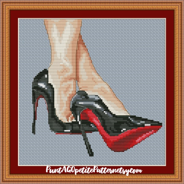 Red sole high heel shoes cross stitch pdf pattern