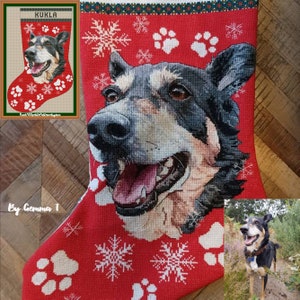 Custom pet portrait christmas stocking cross stitch pdf pattern