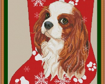 Cavalier king charles spaniel christmas stocking cross stitch pdf pattern