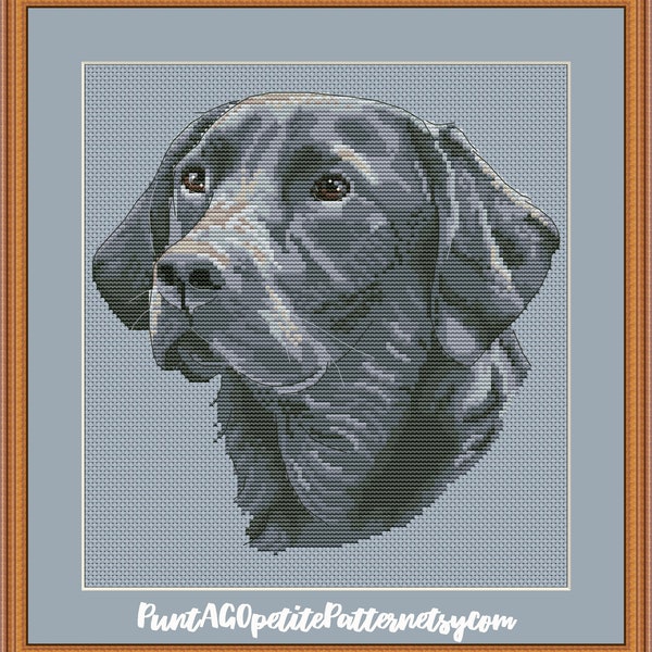 Silver Labrador portrait cross stitch pdf pattern