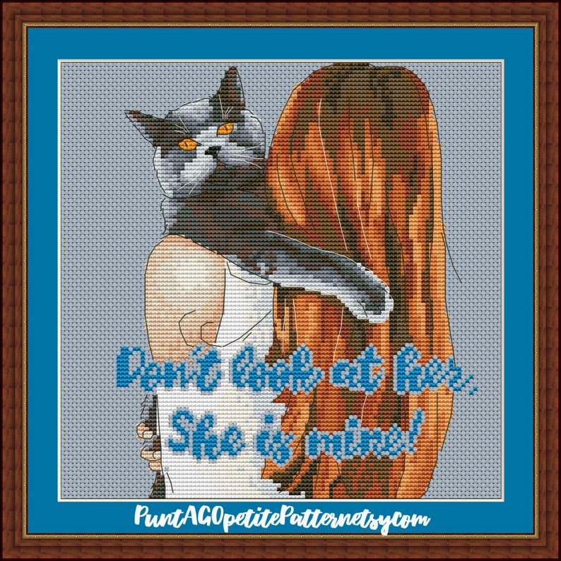 Don't look at her, she is mine cat cross stitch pdf pattern image 1