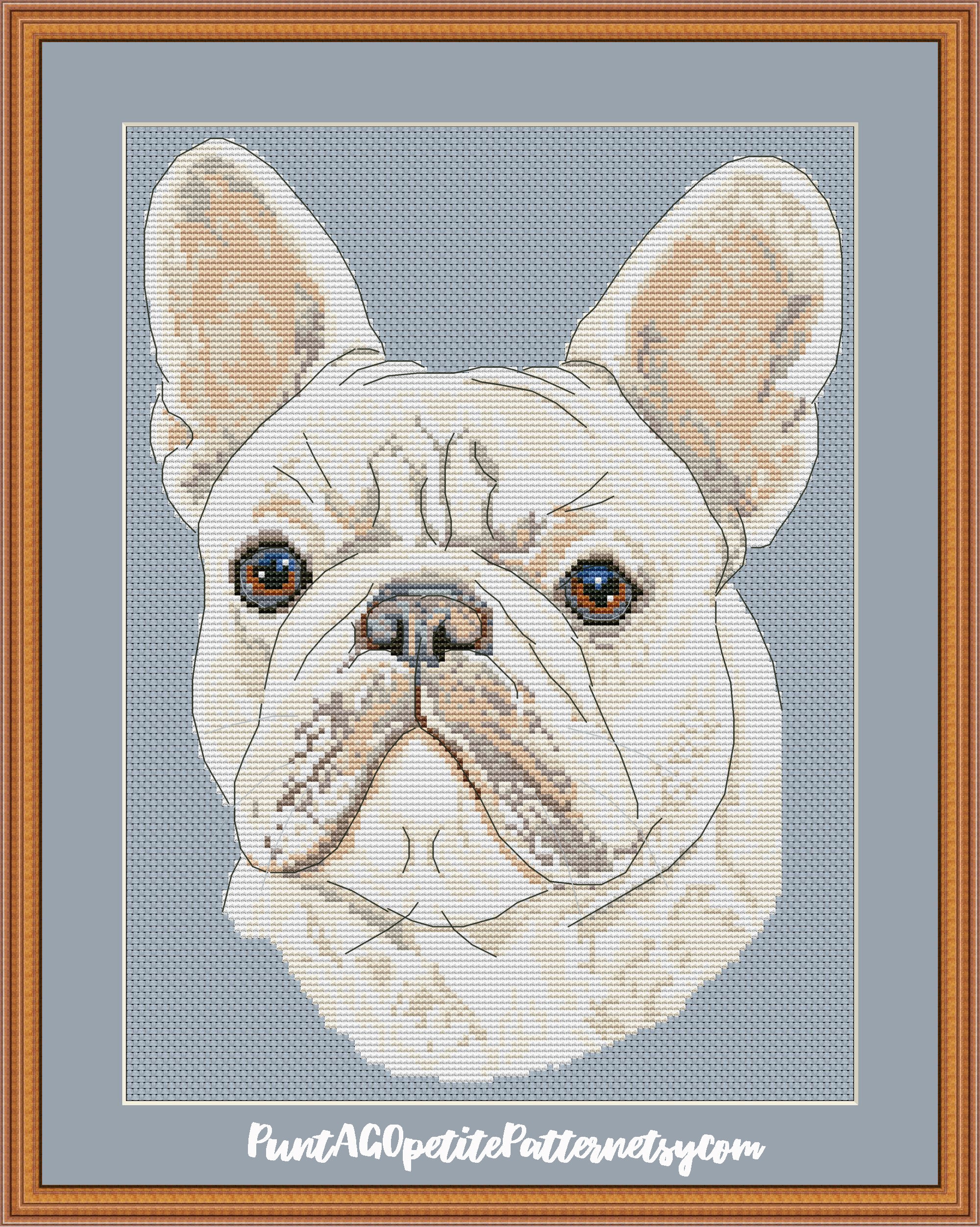 フレンチブルドッグの肖像画のクロスステッチのPDFパターン