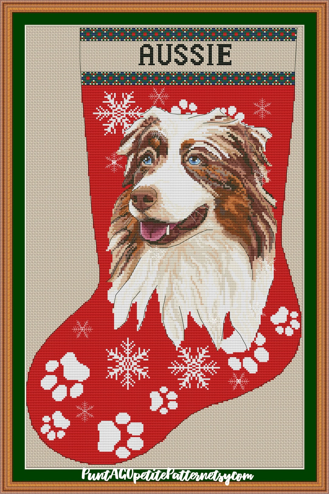 Red Merler Pattern Red Merle Australian Shepherd Christmas Stocking Cross Stitch Pdf ...