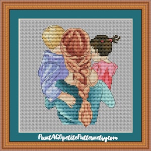 Mom of two babies boy and girl cross stitch pdf pattern
