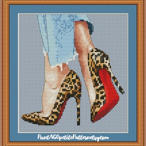 Leopard high heel shoes cross stitch pdf pattern