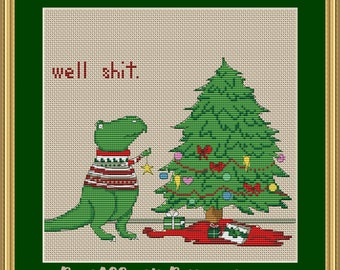 Funny Christmas T-Rex Cross Stitch Pattern (PDF)