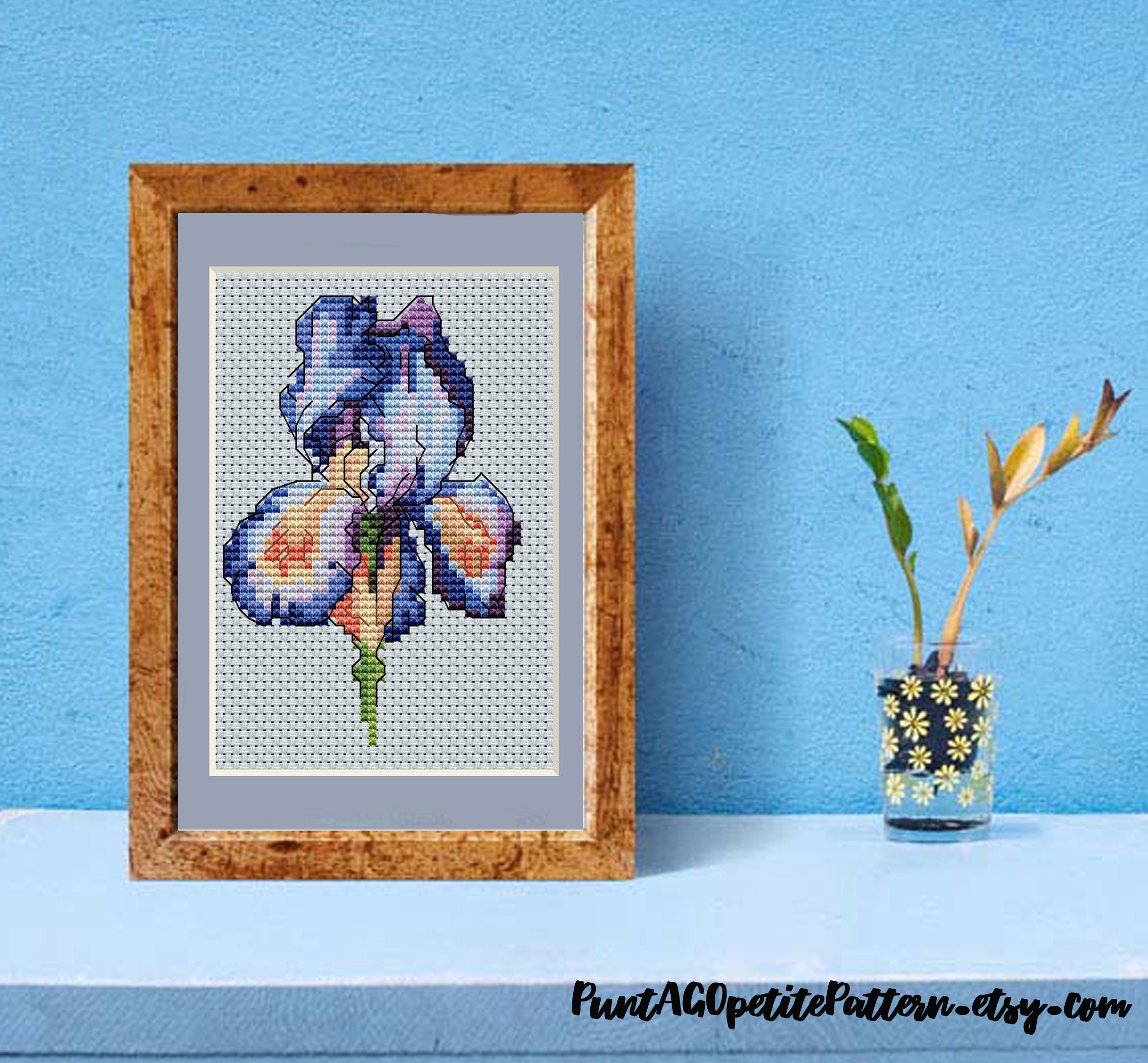 Blue Iris Mini Cross Stitch Pdf Pattern - Etsy