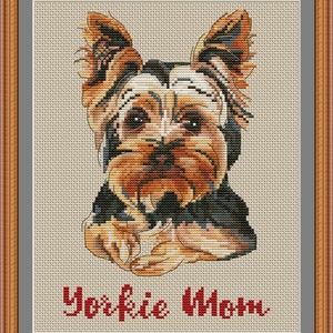 Yorkie mom cross stitch pdf pattern Yorkshire terrier
