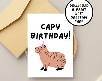 Capybara Birthday Card Digital Download – Funny Printable Animal Birthday Card for Kids & Adults – Cute Capybara Greeting Card PDF